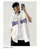 Camisas casuais masculinas uniforme de beisebol de mangas curtas Camisa mulher jaqueta homens blusa japonês letra retrô impressão de hong kong estilo solto street