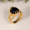 Trouwringen Valily Fashion Black Agate Stone Ring Roestvrij staal klassiek Tiger Eye voor vrouwen man Setting met de hand juwelenwedding edwi22