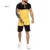 Herrspårar Mens Korta spårdräkt Set Colorblock 2 -delad tröjor Manliga uppsättningar Summer Casual Clothing Lapel Shirt and Shorts Sweat Suitmen Surmän