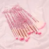 10 stks Roze Mermaid Make-Up Kwasten Set Oogschaduw Blush Foundation Brush Lip Borstel Crystal Diamond Make up brush Kits maquiagem