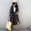 Boho Sexig randig chiffongbaddräkt Cover Ups Plus Size Beach Wear Kimono Dress for Women Summer Swimsuit Cover Up 220713