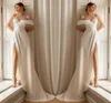 White Wedding Bridal Dress 2022 One Shoulder Pleat Ruched Court Train High Slit Custom Plus Size Vestidos De Noiva