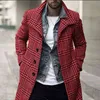 Herren Wollmischungen Herbst Und Winter Mode Karierten Revers Mantel Mittellang Über Lang Für Männer Rot T220810
