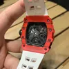 Uxury Watch data wolny Richa 11-03 Multifunkcyjna automatyczna maszyna czerwona taśma z włókna węglowego Millers Watches Mens zegar zegar gmt relOJ
