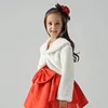 Girl Cute Long Sleeves Ivory Flower Faux Fur Cloaks Cape Winter Warm Jacket Wrap Kid Bolero For Wedding Princess Coat