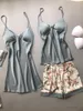 Women's Sleepwear Summer Satin 4 Pieces Robe Sets Faux Silk Kimono Pajamas For Women Flower Print Sexy Plus Size Nightgowns S205j