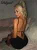 Dulzura Bling Glitter Sequin Women Strap Mini Dress Ruched Lace Up Backless Bodycon Sexy Party Club Elegant Prom Y2K Clothes 220629