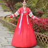 Etniska kläder yanji koreanska kostym kvinnor förbättrade hanbok broderad röd folkdans po sommaretnik