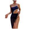 Women's Swimwear Bathing Suit Women's Bikini Yarn Sexy Two Swimsuit One-Piece Color Piece Solid Shoulder Oomen's Women'sWomen's