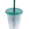 Starbucks Denizkızı Tanrıça 16oz/473ml Plastik Kupalar Tumbler Yeniden Kullanılabilir Açık İçme Düz Alt Sütun Şekli Kapak Saman Kupaları