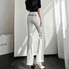 Rijstwit uitlopende jeans dames hoge taille stretch magere een enkele borsten denim broek femme mode laars gesneden broek mujerelegant l220726