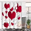 Modern Custom Red Heart Polyester Fabric Printing Dusch Crawtain Badrum Vattentäta 12 krokar för badet T200711