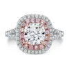 Anelli a grappolo Primo anello di fidanzamento in argento 925 con diamanti rosa taglio Cushion bicolore placcato oro Cluster Rita22