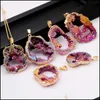 Pendant Necklaces Hollow Crystal Druzy Stone Necklace Pink Rose Quartz Chakras Gold Plating Edged Pendants For Women Gift Carshop2006 Dhq1L