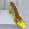 Damen Sommer Luxus Designer High Heel Sandalen Hausschuhe Gelber Kelchabsatz mit spitzem Kristalldiamant