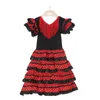 소녀를위한 무대 착용 댄스 드레스 전통 스페인어 플라멩코 아기 클래식 플라멩고 집시 스타일 스커트 투우 축제 볼룸 레드