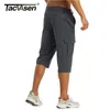 TACVASEN Summer Quick Dry 3/4 Pants Men's Casual Mult-Pocket Lightweight Shorts Outdoor Hiking Tactical Cargo Nylon 220318