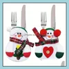 Decoración de fiestas Suministros para eventos Hogar festivo Jardín Navidad Muñeco de nieve Sierware Vajilla Titular Cuchillo Tenedor Bolsa Bolsa Decoración para la cena Tabl