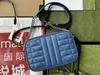 Realfine Bags 5A 47632 24cm Small Marmont Blue Leather Quilted Crossbody Shoulder Handbag For Women with Box+Dust Bag