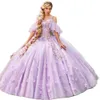 Lila handgemachte Blumen Ballkleid Quinceanera Kleider aus der Schulter Applikationen Spitze Vestido De 15 Anos Korsett Sweet 16 Kleid für Junior Mädchen 2022