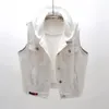 Coletes femininos casuais com capuz de jeans branco para mulheres 2022 jaqueta sem mangas coreana pus fêmea puscoat count coat gilet colete luci22