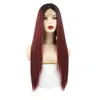 6Color New Damen Langer schwarzer Rotwein direkter vorderster Spitzenhandgefertigter Haar Perücken