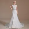 2022 Sheer Cap ärmar Lace Mermaid Wedding Dresses Tulle Applique Pärled Sash Sweep Train Brudklänningar Vestidos de Novia CPS1997 UPS