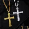 Pendant Necklaces Hip Hop Jewelry Men Necklace Color Gold Sier Tone Crucifix Charm Alloy Cross Be Baby Dhgkr