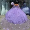 Glitter fioletowe sukienki Quinceanera Pasek spaghetti z opakowaniem Słodki 15 suknie 2022 3D Flower Beados 16 Prom Party Wears297p484789374