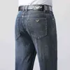 Jeans de ônibus retos elástico masculino fino e casual calça de cintura alta de meia-idade de meia-idade