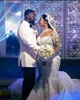 2022 Plus Size Arabic Aso Ebi Mermaid Luxurious Sparkly Wedding Dress Sheer Neck Lace Bridal Gowns Dresses ZJ33