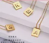 Stainless Steel initial letters charm necklace 26 Alphabet pendant gold personalized name square letter capital A-Z jewelry for lady with 45cm chain