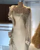 2022 Plus Size Arabisch Aso Ebi Champagner Meerjungfrau Sexy Ballkleider Spitze Perlen Abend Formale Party Zweiter Empfang Geburtstag Verlobungskleider Kleid