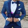 Herenpakken Blazers Royal Blue Jacquard Groomsmen Bruidegom Tuxedos Custom Made SHAWL Lapel Men Men Wedding Prom Man Blazer Jacket met broeken Setm