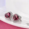 S2883 Fashion Jewelry White Gold Plating Love Heart Stud Earrings Copper Inlaid Rose Zircon Earrings