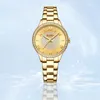 Armbanduhren, goldenes Zifferblatt, Uhren für Damen, mit Edelstahlband, modische Strasssteine, Damen-Armbanduhr, leuchtende Armbanduhren, Armbanduhren