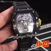 2022 Miyota Automatic Mens Watch Titanium Steel Big Date Skeleton Dial Black Rubber Strap Super Edition 6 Styles Puretime01 1103E5