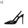 GOXEOU Women's Pumps Slingback Black Pointed Toe 6 8 10 CM High Heels Party Sexy Nightclub Fashion Office Lady Shoes Size 32-46 220516
