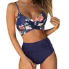 Costumi da bagno da donna Rinabe Vita alta Bikini Pieghevoli Costume da bagno taglie forti 2022 Costumi da bagno push-up Stampa tie-dye Costume da bagno Bikini con cinturino da donna