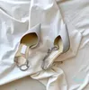 2022年女性ドレスポンプ女性のセクシーなハイヒールシューズデザイナーサンダルサテンポンプクリスタル装飾ヒールアンクルストラップ