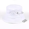 Fashion Solid Color Iron Pin Rings Personality Bucket Hat For Unisex Women Men Cotton Harajuku Panama Fishermen Caps HCS137