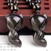 Hänghalsband grossist guld svart naturlig obsidian stenhalsband nio svans tur för kvinnor män mode smycken joursneige elle22