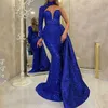 2022 Crystals Formella aftonklänningar sjöjungfrustil Dubai Indian High Neck One Sleeve Cape Pärlor Sökade lång trumpet Arabisk prom klänning