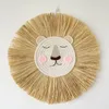 Dekorativa föremål Figurer Nordiska handgjorda lejonväggdekor Bomullsstrån Stråvävd djurhuvud hängande prydnad för barnkammare babyrum