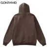 Gonthwid Hoodie Hip Hop Sweatshirt Streetwear Alien Ufo Print Hooded Men Harajuku Vinter Bomull Fleece Pullover Brown Black 220325