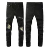 Jeans firmati per uomo Biker Pantaloni da uomo strappati slim stretch skinny invecchiati patchwork da motociclista denim fit hip hop streetwear pantaloni da jogger a gamba dritta neri