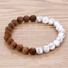 8mm Natural Stone Handmade Strands Wooden Beaded Charm Bracelets For Men Women Elastic Yoga Fashion Jewelry