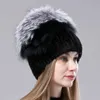 ベレー帽の女性帽子冬のナチュラルファーキャップハンド縫製ニットリアルミンクハットスタイリッシュな温かいファッション女性本物