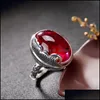 Band Rings Jewelry 925 Sterling Sier Natural Stone Lapis Ruby Red Chalcedony Ring Gemstone Corundum Fine for Women Drop Delivery 2021 5yfs2