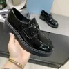 Designer Rubber Platform Ladies Casual Shoes Black Shiny Leather Sneakers Pointed Toe Business Dress Loafers Lace Box Size 35-41